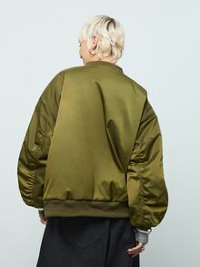 COUREZ Oversized Padded Bomber Flight Jacket / Y2K Winter Coat Padded Bomber Fall Winte Coat Jacket Fall Winter Outfit Nylon Tech Gorpcore - Army Green - View 8