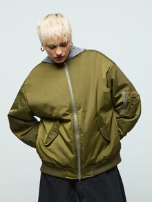 COUREZ Oversized Padded Bomber Flight Jacket / Y2K Winter Coat Padded Bomber Fall Winte Coat Jacket Fall Winter Outfit Nylon Tech Gorpcore - Army Green - View 5