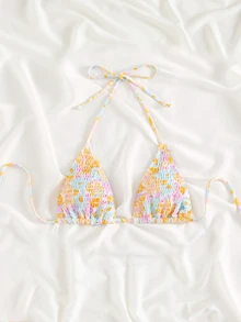 Swim Mod Swimwear: Halter Neck, Plunge Front, Backless, Tie Back Design, Bikini Top Beach Swimwear Bathing Suit Summer, Summer Beach - Multicolor - View 4