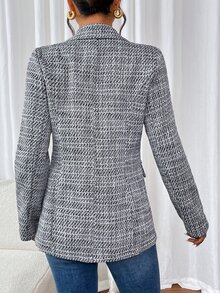 EMERY ROSE Blazer de manga larga con cuello de solapa, decoración de botones, de uso diario, para mujeres - Multicolor - Ver 2