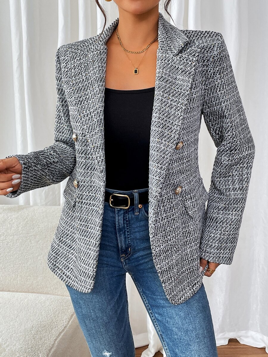 EMERY ROSE Blazer de manga larga con cuello de solapa, decoración de botones, de uso diario, para mujeres - Multicolor - Ver 1
