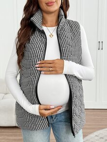 SHEIN Maternity Plaid Sleeveless 3-In-1 Jacket,Maternity 3-In-1 Winter Coat With Fleece Lining – Black & White Fine Check Pattern - Black - View 6