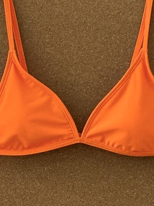 SHEIN Swim 纯色三角杯比基尼套装，度假沙滩装 - 橘色 - 查看 4