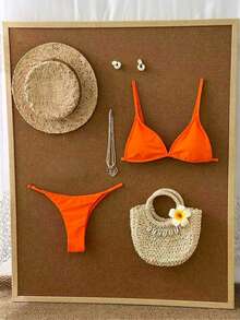SHEIN Swim 纯色三角杯比基尼套装，度假沙滩装 - 橘色 - 查看 1
