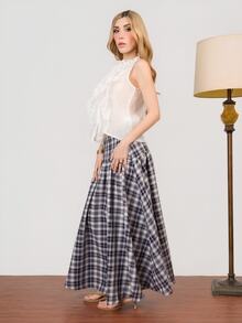 PRISCILA ESCOTO PRISCILA ESCOTO 优雅浪漫百搭法式风格女士无袖衬衫，白色纹理褶皱薄纱多层荷叶边领口设计 - 白色 - 查看 6