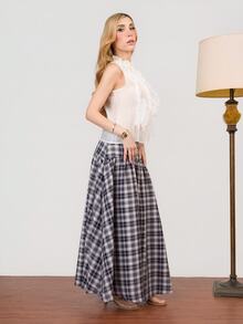 PRISCILA ESCOTO PRISCILA ESCOTO 优雅浪漫百搭法式风格女士无袖衬衫，白色纹理褶皱薄纱多层荷叶边领口设计 - 白色 - 查看 4