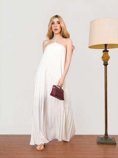 PRISCILA ESCOTO PRISCILA ESCOTO Women's Elegant Pleated Halter Neck Maxi Dress,Party Dresses,Wedding Guest Dress For Women,Formal Ball Gowns For Women,Luxury Dresses,Tea Party Dress,Romantic,Glamorous Dress,Arabic Style Long Dress,Id AI-Adha , AI-Adha,Spring Outfit Women, Refined, Romantic, Dignified, Minimalist Commute, Daily, Valentine's Day, Date, Party, Wedding Guest, Vacation A-Line Dress Spring Outfit Women Beach Outfit For Women,Wedding Guest Dress For Women,Elegant Dresses For Women,Summer Vacation Outfits