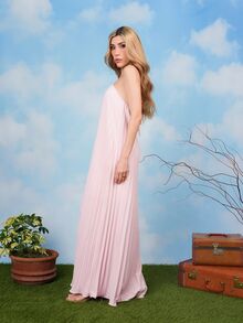 PRISCILA ESCOTO PRISCILA ESCOTO Gaun Ninang A-Line Musim Panas Elegan Warna Pink Muda untuk Wanita, Gaun Minimalis Indah untuk Perjalanan Sehari-hari, Kencan Hari Valentine, Pesta, dan Tamu Pernikahan. - Baby Pink - View 5