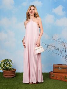 PRISCILA ESCOTO PRISCILA ESCOTO Gaun Ninang A-Line Musim Panas Elegan Warna Pink Muda untuk Wanita, Gaun Minimalis Indah untuk Perjalanan Sehari-hari, Kencan Hari Valentine, Pesta, dan Tamu Pernikahan. - Baby Pink - View 1