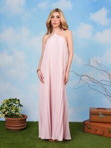 PRISCILA ESCOTO PRISCILA ESCOTO Gaun Ninang A-Line Musim Panas Elegan Warna Pink Muda untuk Wanita, Gaun Minimalis Indah untuk Perjalanan Sehari-hari, Kencan Hari Valentine, Pesta, dan Tamu Pernikahan. - Baby Pink - View 6