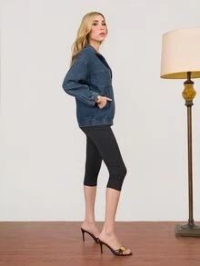 PRISCILA ESCOTO PRISCILA ESCOTO Jaket Denim Kasual Longgar Lengan Panjang Bahu Jatuh Wanita, Resleting, Ukuran Besar, Biru Tua, Musim Gugur, Kasual, Perjalanan Darat - Biru - View 4