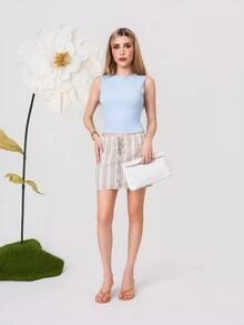 PRISCILA ESCOTO PRISCILA ESCOTO Women's All-Match Versatile Textured Fitted Tank Top, Summer Baby Blue Tops Summer Tops Women - Baby Blue - View 5