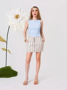 PRISCILA ESCOTO PRISCILA ESCOTO Women's All-Match Versatile Textured Fitted Tank Top, Summer Baby Blue Tops Summer Tops Women - Baby Blue - View 1