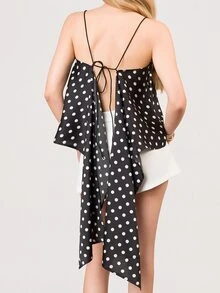 PRISCILA ESCOTO PRISCILA ESCOTO Retro Polka Dot Women's Sexy Backless Polka Dot Print Tie-Front Asymmetrical Hem Camisole, Summer Holiday Style Party - Black and White - View 2