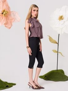 PRISCILA ESCOTO PRISCILA ESCOTO 情人节女士时尚派对毕业蝴蝶结波点印花吊带背心波点上衣系带上衣棕色波点派对上衣蝴蝶结领上衣波点上衣无袖上衣棕色波点上衣系带上衣春季上衣度假上衣 - 棕色 - 查看 6