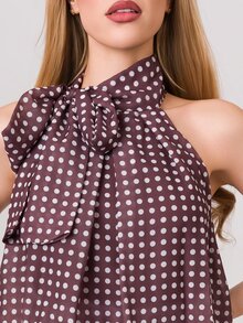 PRISCILA ESCOTO PRISCILA ESCOTO 情人节女士时尚派对毕业蝴蝶结波点印花吊带背心波点上衣系带上衣棕色波点派对上衣蝴蝶结领上衣波点上衣无袖上衣棕色波点上衣系带上衣春季上衣度假上衣 - 棕色 - 查看 3