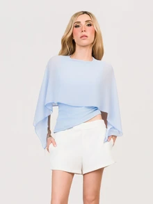 PRISCILA ESCOTO PRISCILA ESCOTO Women's Light Blue Round Neck Short Asymmetrical Hem Blouse Fashionable Minimalist Elegant Summer Brunch - Baby Blue - View 6