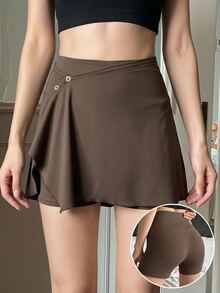 DAZY Slim Fit Short Micro-Shaping Women's Anti-Embarrassment Base Layer Safety Shorts - Brown - View 1