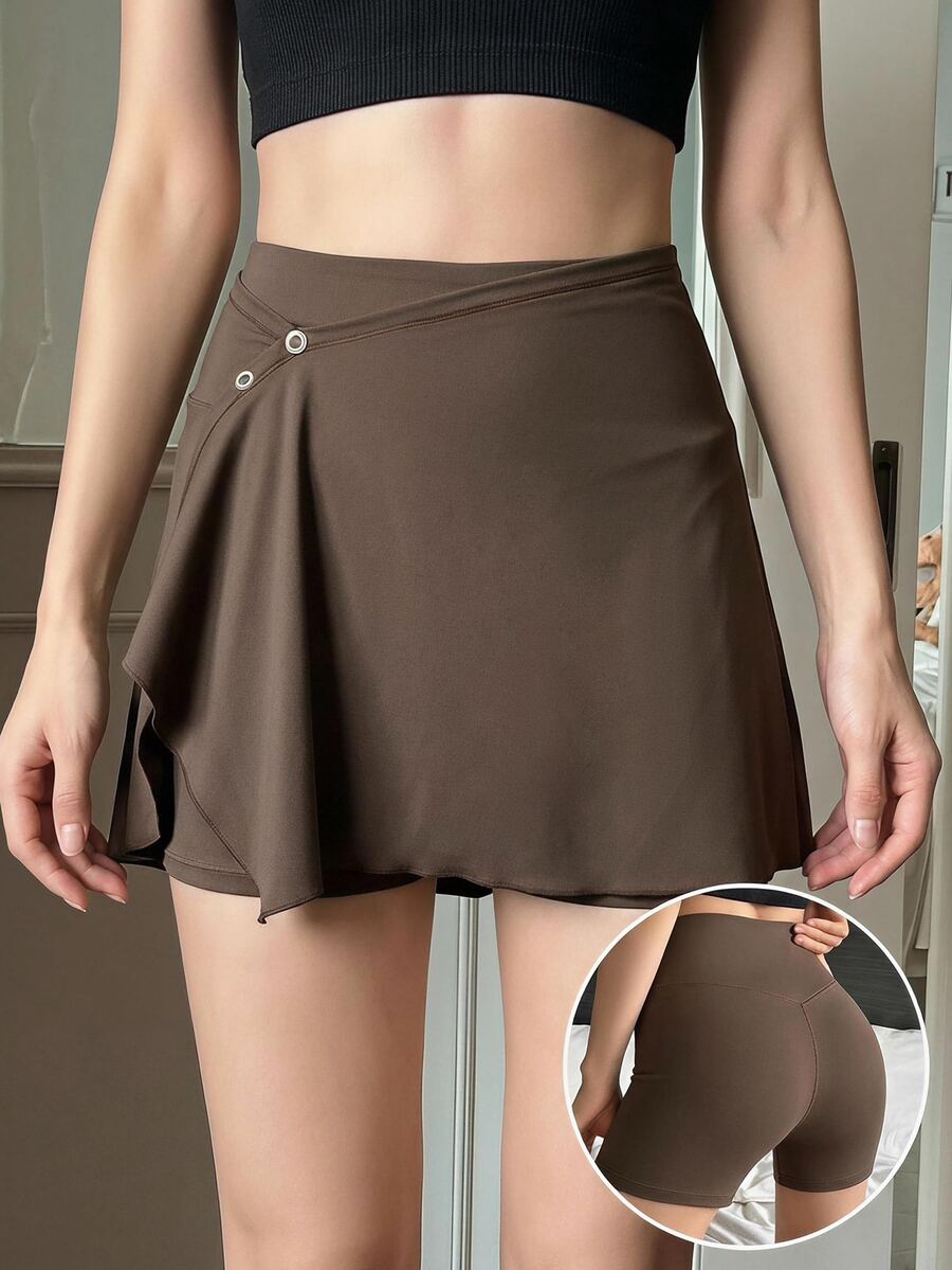 DAZY Slim Fit Short Micro-Shaping Women's Anti-Embarrassment Base Layer Safety Shorts - Brown - View 1