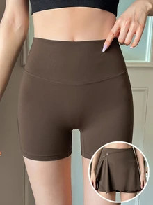 DAZY Slim Fit Short Micro-Shaping Women's Anti-Embarrassment Base Layer Safety Shorts - Brown - View 3