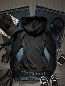 مجموعة SHEIN EZwear للمقاسات الكبيرة، خريف/شتاء: سويت شيرت بغطاء رأس للهالوين ومناسب للارتداء اليومي - الأسود - مشاهدة 3