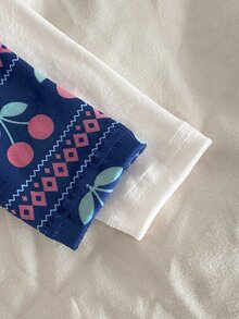 2-Pack Newborn Soft Comfortable Fresh Cute Cherry Print Casual Minimalist Long Sleeve Footed Romper 2 Pieces Set, Autumn/Winter Plush Style - Multicolor - View 8