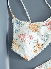 SHEIN Swim Women's Random Floral Print Ruffle Trim Bikini Set Set, Summer - Multicolor - View 3