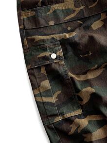 ROMWE MEN Men's Loose Camouflage Cargo Denim Jeans - Army Green - View 5