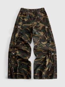 ROMWE MEN Men's Loose Camouflage Cargo Denim Jeans - Army Green - View 2