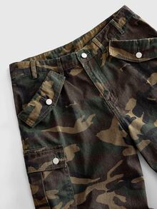 ROMWE MEN Men's Loose Camouflage Cargo Denim Jeans - Army Green - View 4