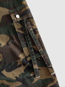 ROMWE MEN Men's Loose Camouflage Cargo Denim Jeans - Army Green - View 6