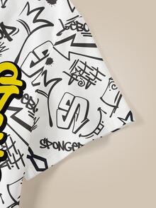 SpongeBob SquarePants | SHEIN Kaos Kasual Lengan Pendek Leher Bulat Motif Kartun Huruf untuk Wanita Ukuran Besar - Putih - View 4