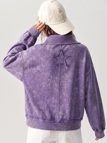 Bohemela Women's Solid Color Casual Daily Long Sleeve Sweatshirt - Purple - View 9