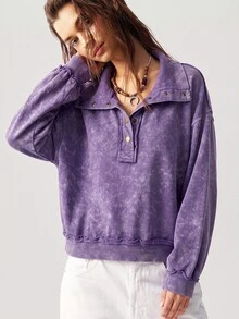 Bohemela Women's Solid Color Casual Daily Long Sleeve Sweatshirt - Purple - View 8