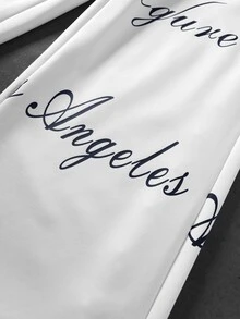 ROMWE MEN Men's Loose Streetwear Sweatpants With Floral Script Print And Cross Graphic, Elastic Waist - White - View 5