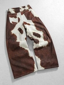 ROMWE MEN Fashion Burnout Heavy Beaded Casual Versatile Men's Denim Jeans - Brown - View 2