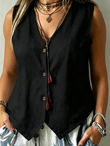EMERY ROSE Plus Size Women's Solid Color Casual Versatile Daily Outing Top - Black - View 4