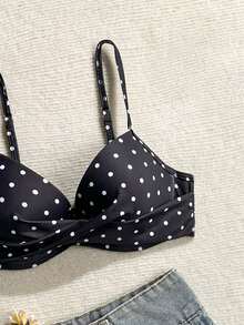 SHEIN Swim 女士夏季沙滩波点印花性感比基尼上衣 - 黑色 - 查看 7