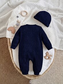 SHEIN Newborn Baby Cartoon Pattern Casual Daily One-Piece Long Pants - Royal Blue - View 6
