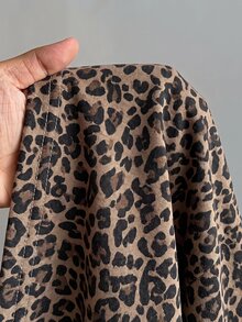 SHEIN EZwear 女款時尚百搭學院風復古豹紋長袖圓領運動衫，適合返校季、教師畢業、秋季休閒學院風早午餐及其他場合 - 彩色 - 查看 7