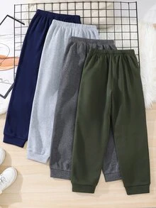 SHEIN 4件組買2送2兒童青少年男孩休閒大學風極簡實用百搭運動長褲多件套裝，男孩套裝，適合春/夏/秋季、情人節、約會 - 彩色 - 查看 6
