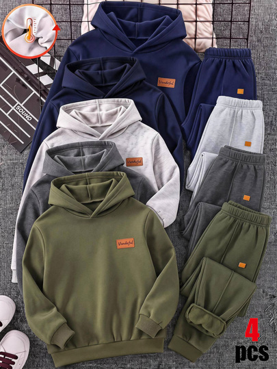 SHEIN 4 Parça 2 Al 2 Bedava Çocuk Tween Erkek Günlük Kolej Tarzı Minimalist Pratik Çok Yönlü Her Şeye Uyumlu Eşofman Altı Spor Uzun Pantolon Çoklu Set, Erkek Çocuk Kombin Takımı, İlkbahar/Yaz, Sevgililer Günü, Randevu ve Sonbahar İçin Uygun