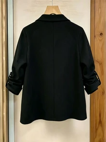 GlowEve CURVE Jaket Hitam Kerah Besar Kasual Elegan Bergaya Vintage Prancis untuk Musim Gugur - Hitam - View 2