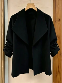 GlowEve CURVE Jaket Hitam Kerah Besar Kasual Elegan Bergaya Vintage Prancis untuk Musim Gugur - Hitam - View 7