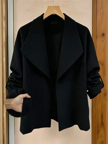 GlowEve CURVE Jaket Hitam Kerah Besar Kasual Elegan Bergaya Vintage Prancis untuk Musim Gugur - Hitam - View 3