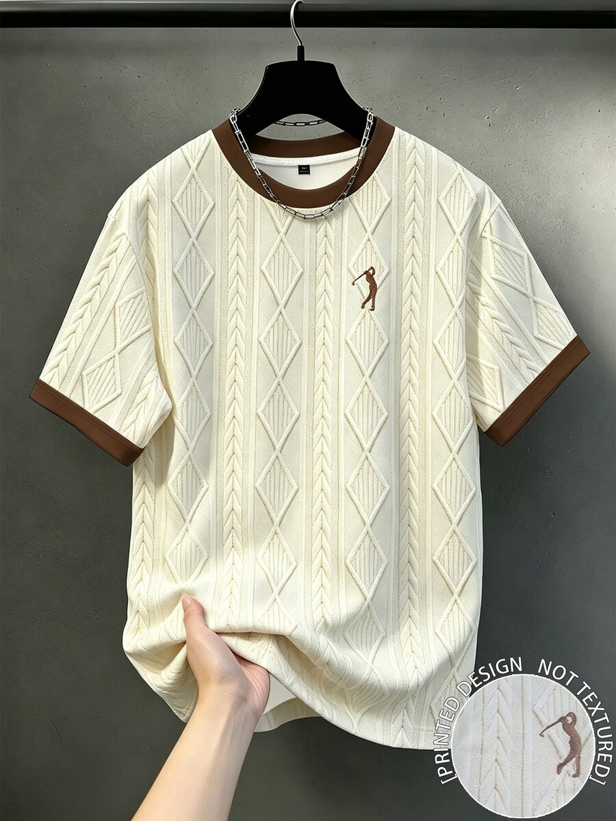 Manfinity Homme Men's Plus Size Colorblock Trim Short Sleeve T-Shirt - Apricot - View 1