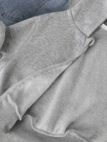 SHEIN 青少年女孩寬鬆休閒極簡舒適日常街頭風長袖衛衣秋季外套 白色返校季 - 灰色 - 查看 6