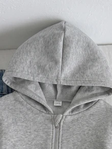 SHEIN 青少年女孩寬鬆休閒極簡舒適日常街頭風長袖衛衣秋季外套 白色返校季 - 灰色 - 查看 4