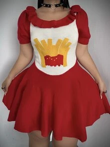Whyspr Halloween Cosplay Plus Size Sweater Dresses - Red - View 3
