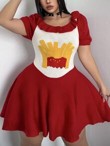 Whyspr Halloween Cosplay Plus Size Sweater Dresses - Red - View 6